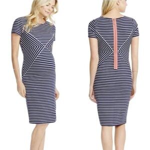 Jessica Simpson Maternity Navy Striped Colorblock Zipper Dress Size Medium